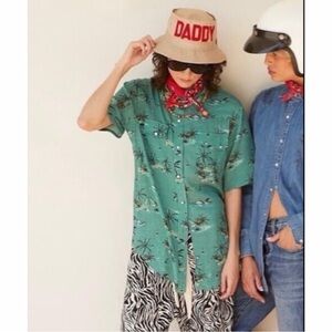 Sandrine Rose x Free People Hawaiian Pearl Snap Palm Tree Shirt Large NWT